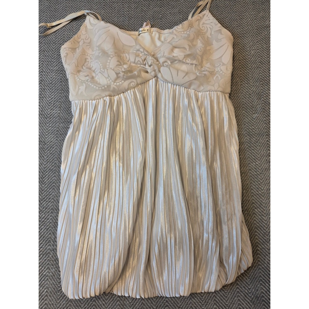 Studio Y Cami Top Womens Cream Floral Satin Pleated Lace Empire Waist Bubble Hem